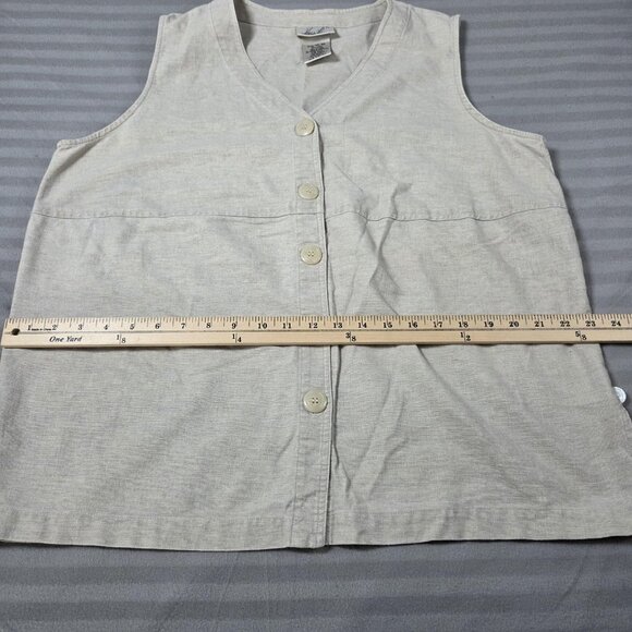 Kathie Lee Vest Womens 14W 16W Beige Linen Cotton Button Front Plus Size Casual - Picture 7 of 11